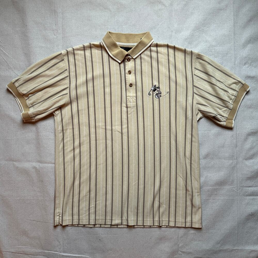 Greg Norman Reebok Vintage 90s Mickey Disney Golf Polo Stripes Mens Medium